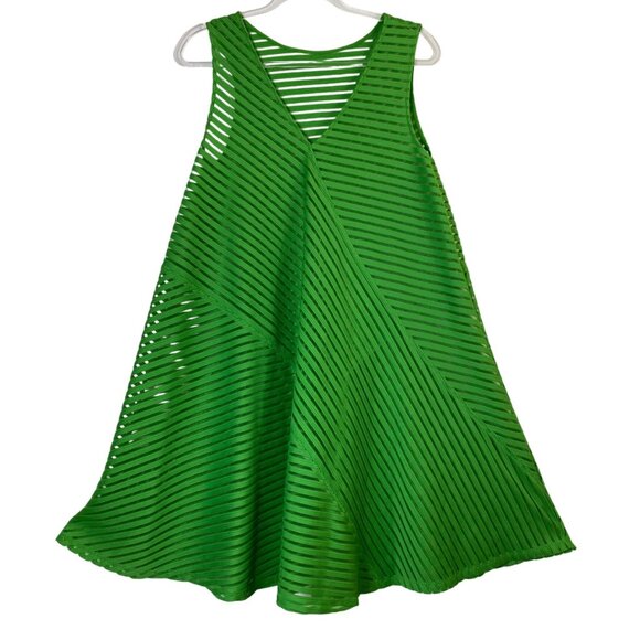 Anthropologie Tracy Reese Small Green A-Line Sleeveless Striped Mesh Dress Cute - Picture 4 of 4